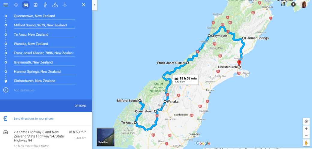 NZ Trip Map